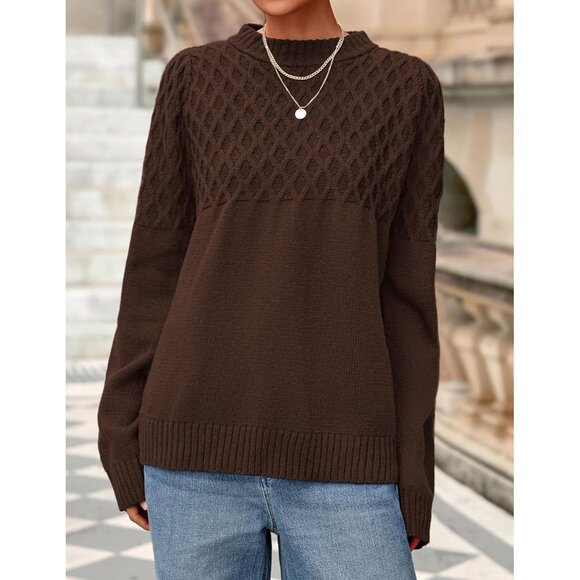 Women Oversized Cable Knit Sweater Chunky Long Sleeve Crewneck Winter Top - Picture 5 of 8